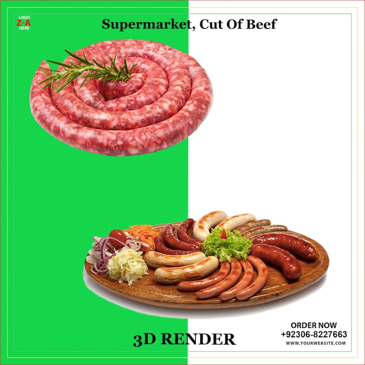 PSD cortes de carne de res en el supermercado