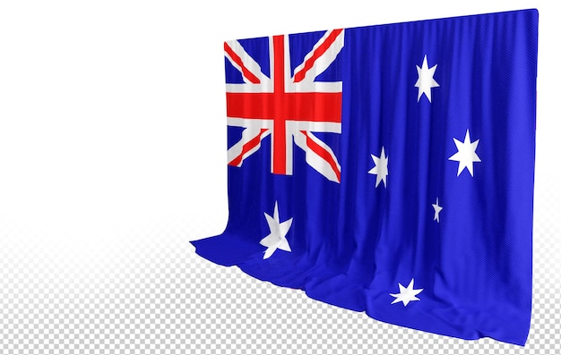 PSD cortina con la bandera australiana en representación 3d de la diversidad de tejidos de australia