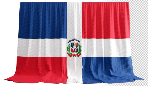 PSD cortina de la bandera dominicana en representación 3d que refleja la unidad dominicana