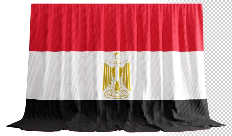 PSD cortina con la bandera egipcia en representación 3d del legado atemporal de egipto