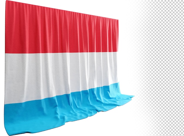 PSD cortina con la bandera luxemburguesa en renderizado 3d que celebra el rico patrimonio de luxemburgo