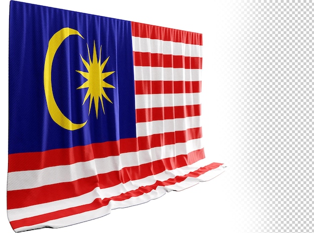 PSD cortina con la bandera de malasia en renderizado 3d que refleja el rico patrimonio de malasia
