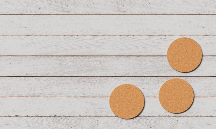 PSD cortina de corcho con fondo de madera blanca renderizado en 3d