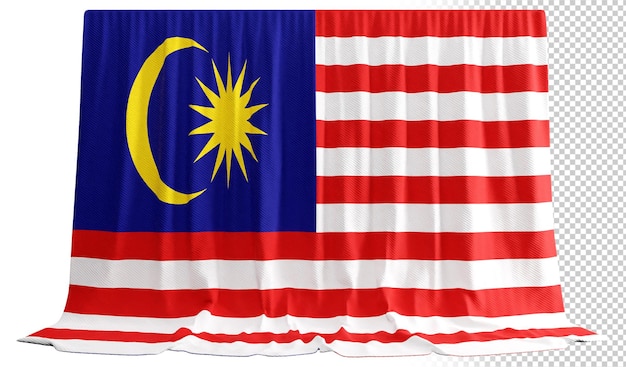 PSD cortina da bandeira da malásia em renderização 3d refletindo a rica herança da malásia
