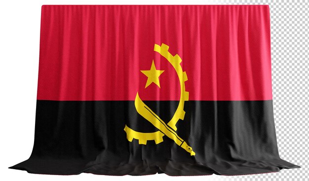 PSD cortina da bandeira de angola em renderização 3d espírito angolano desdobrado