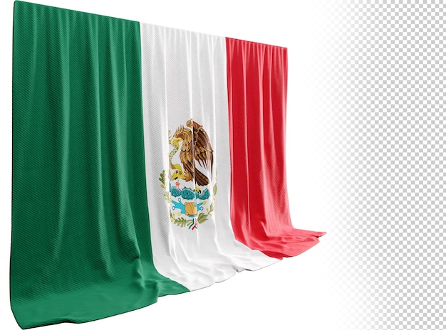 PSD cortina da bandeira do méxico em renderização 3d abrangendo a riqueza cultural do méxico