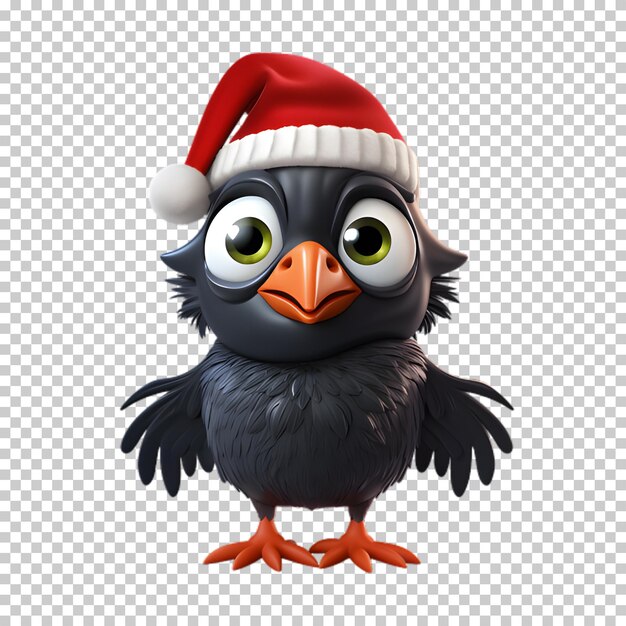 Corvo engraçado com chapéu de papai noel para ilustração de natal fundo transparente