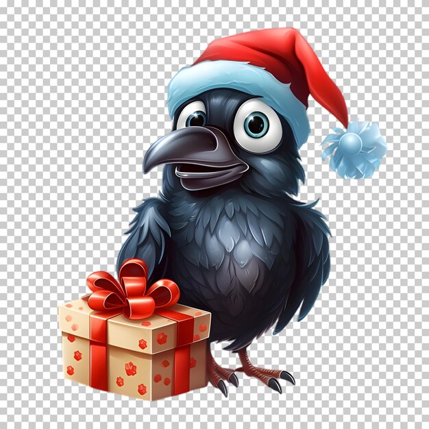 PSD corvo engraçado e fofo usando chapéu de papai noel para ilustração de natal