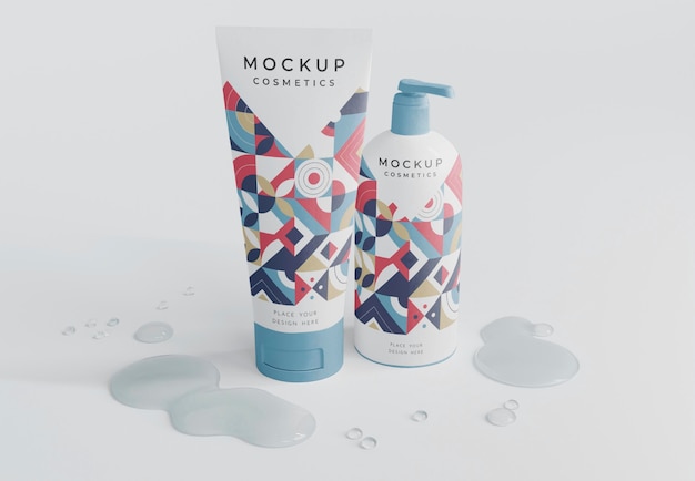 Cosmetic products mockup with bubbles
