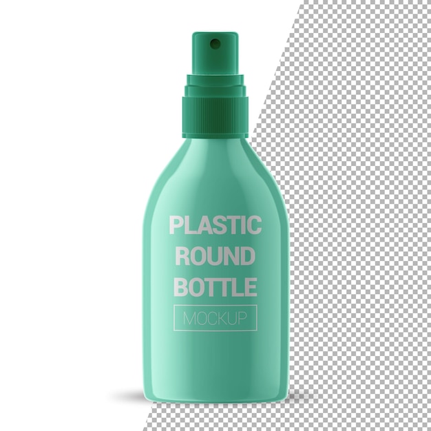 Cosmético de garrafa plástica redonda com maquete de spray de névoa