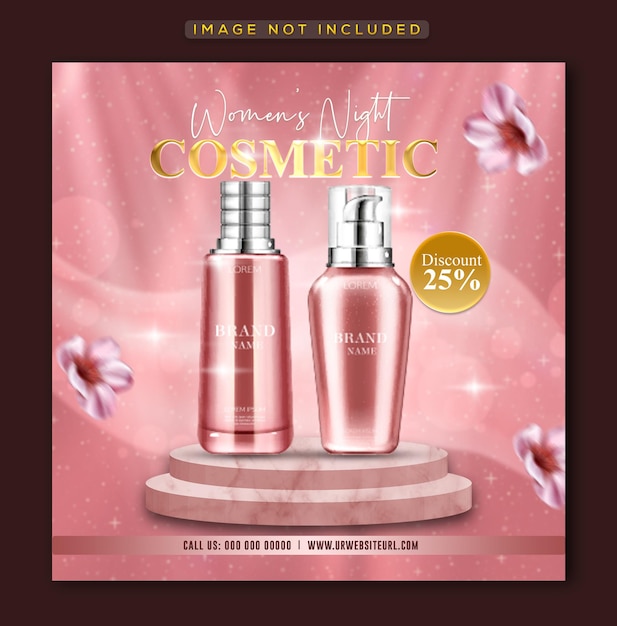 Cosméticos, productos de belleza, redes sociales, diseño de banner de publicación de Facebook e Instagram PSD Premium