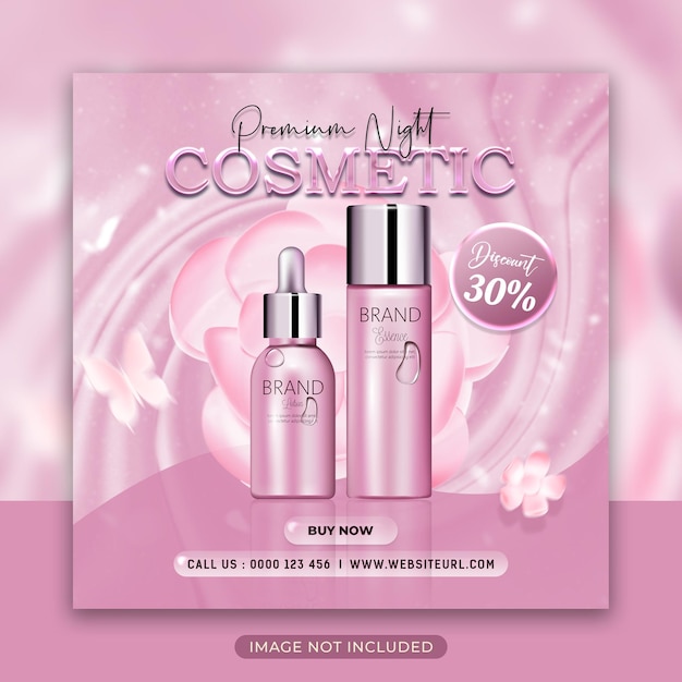 Cosméticos, productos de belleza, redes sociales, diseño de banner de publicación de Facebook e Instagram PSD Premium