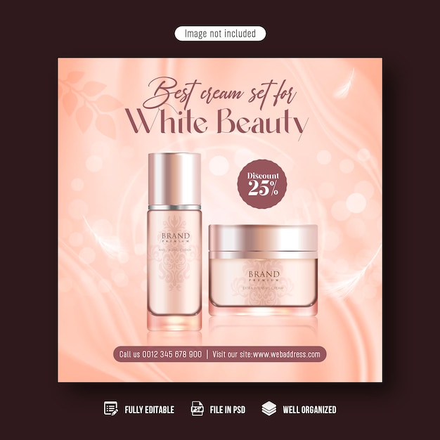Cosméticos, productos de belleza, redes sociales, Facebook e Instagram, diseño de banner de publicación.