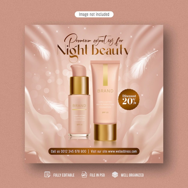 Cosméticos, productos de belleza, redes sociales, Facebook e instagram, diseño de banner de publicación.