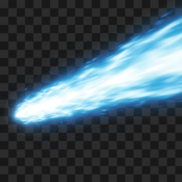 Cosmic Blue Comet Realistic Meteor with Luminous Trail and Sparks PNG