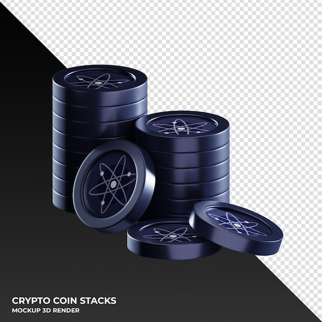 Cosmos ATOM coin stacks cryptocurrency 3D Render ilustración