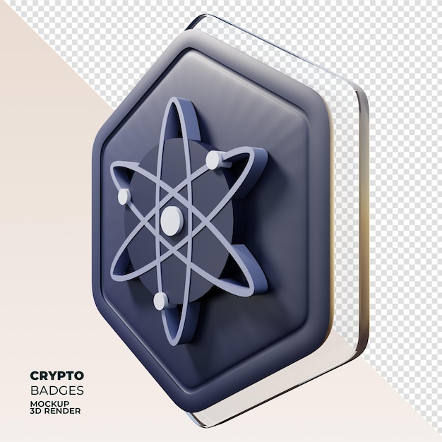 PSD cosmos atom insignia vista derecha moneda de renderizado 3d