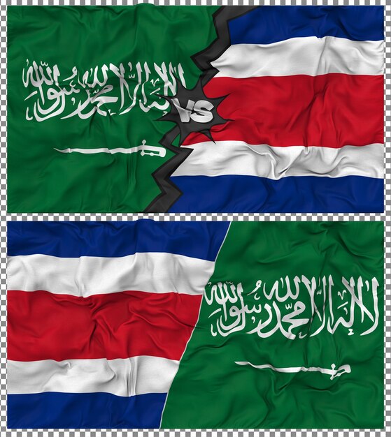 Costa Rica contra Arabia Saudita Media bandera combinada con textura 3D de la tela de la bandera