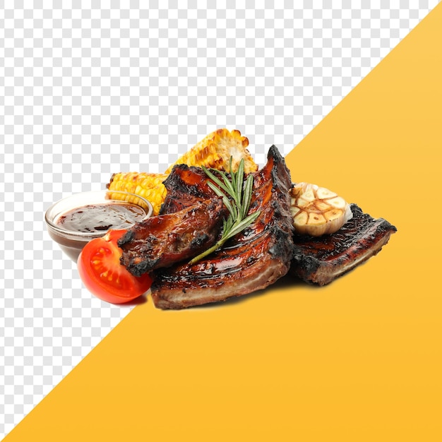 costelas de churrasco com milho e tomate