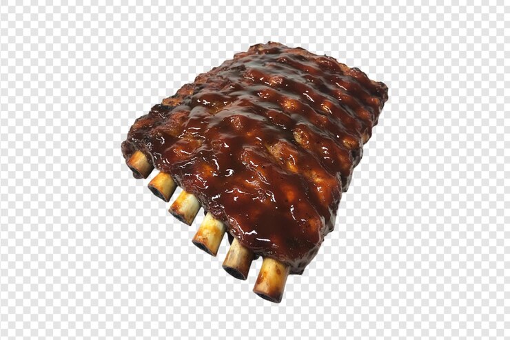 PSD costelas de porco de churrasco com molho sobre um fundo transparente