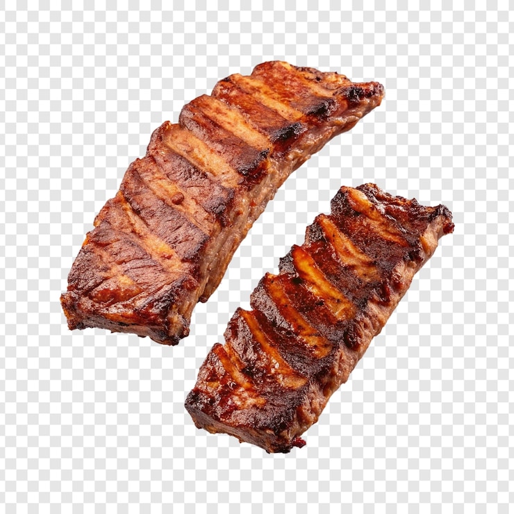 PSD costelas flutuantes perfeitas para receitas de churrasco menus de restaurantes isolados em um fundo transparente