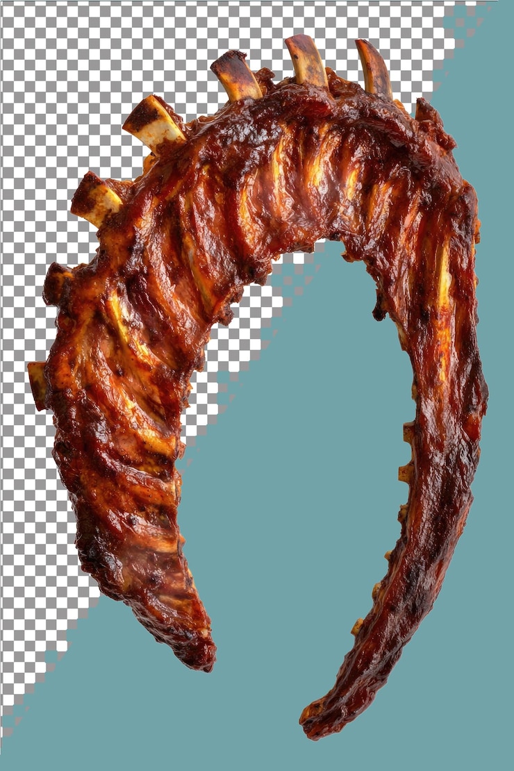 PSD costelas uma churrasqueira clássica fumegante e tenra hiperrealista isolado branco plano transparente fundo hig