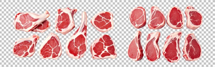 PSD costeletas de cordeiro frescas em fundo transparente de alta qualidade para uso culinário e comercialização de alimentos