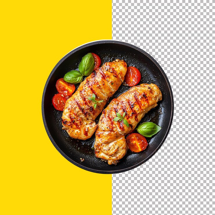 PSD costillas de barbacoa a la parrilla en una tabla de madera con un fondo transparente
