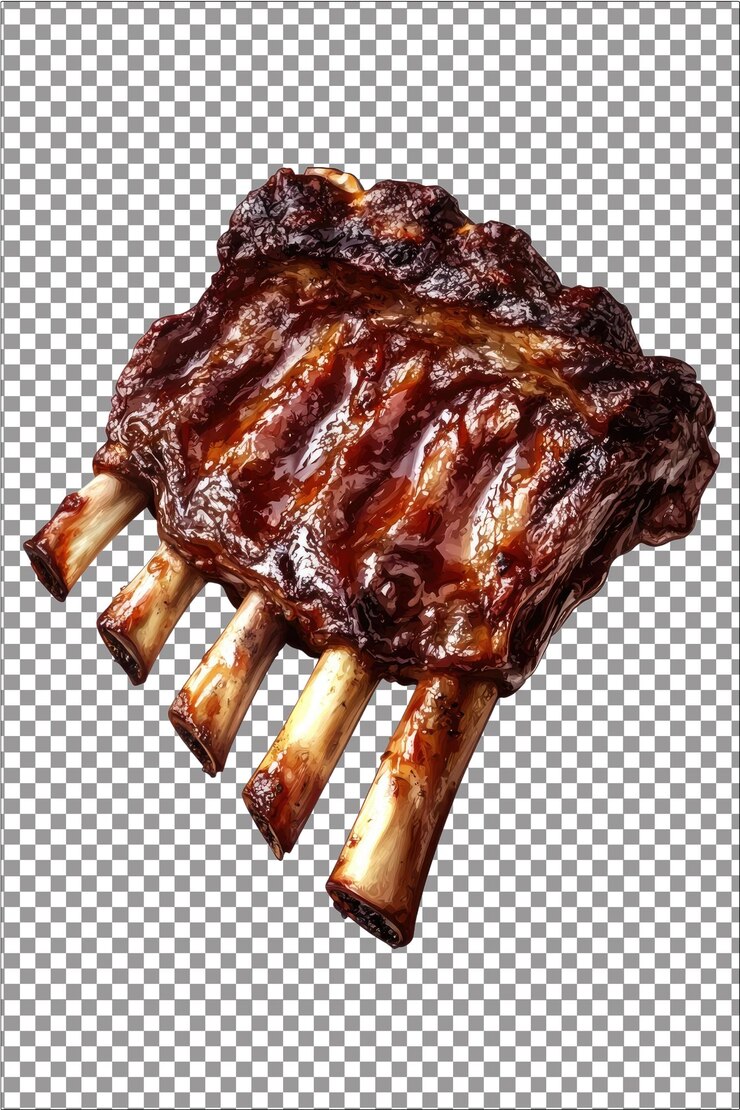 Costillas de carne tierna y jugosa perfectas para asar a la parrilla hiperrealista blanco aislado plano transparente Ba