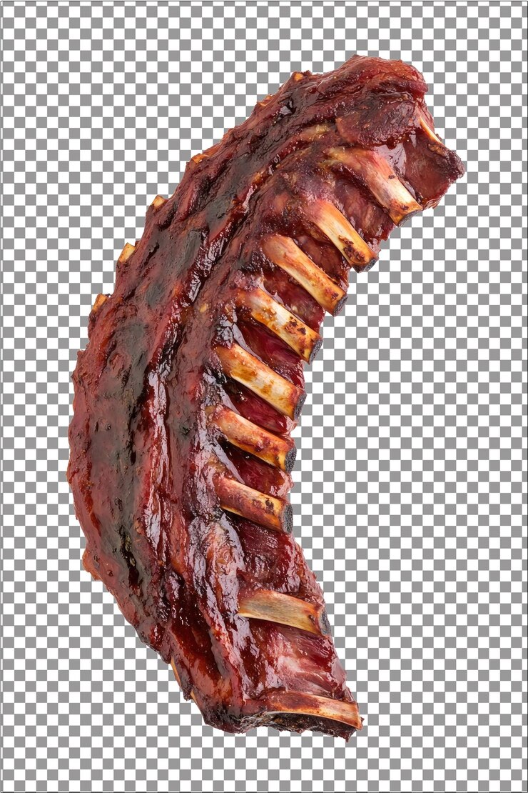 Costillas de cerdo tiernas y ahumadas perfectas para los amantes de la barbacoa hiperrealistas aisladas blancas planas transparentes