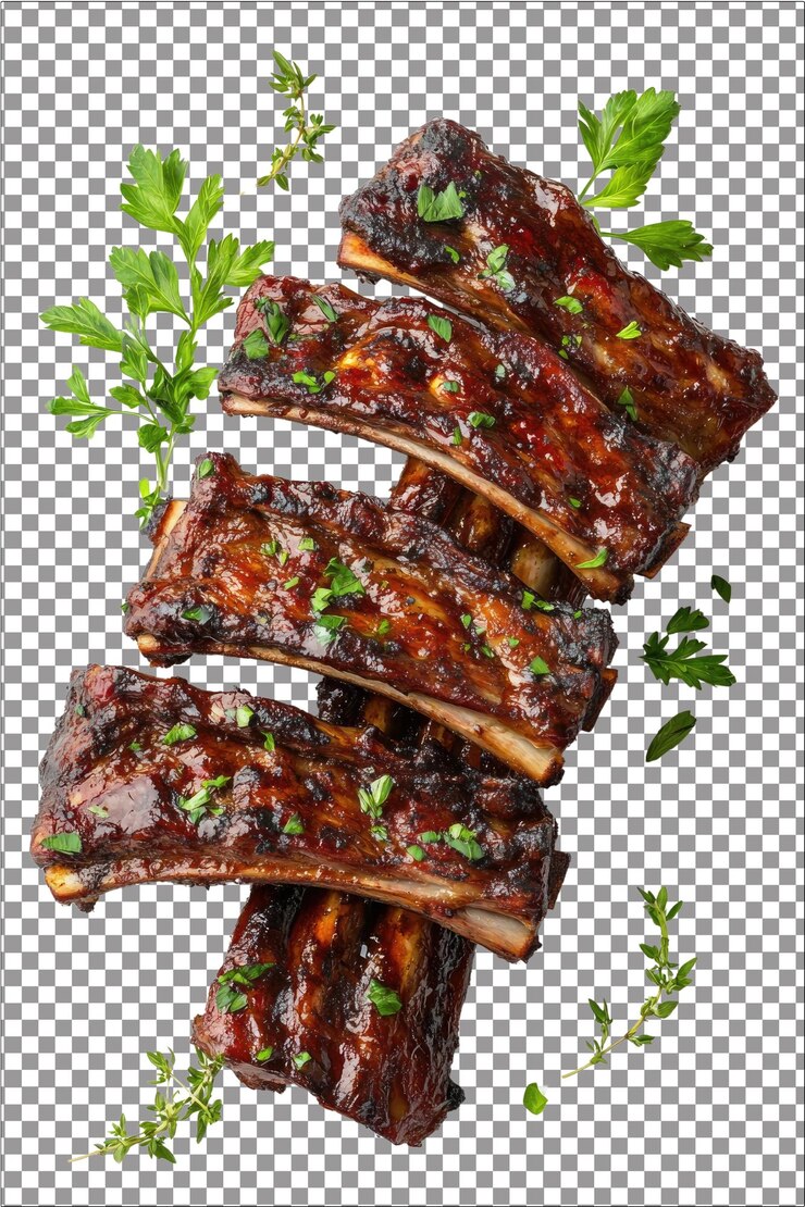 Costillas de cordero Ricas y tiernas, excelentes para asar a la parrilla Hiperrealistas, blancas aisladas, simples, transparentes