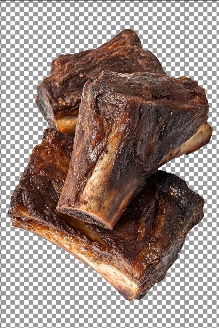 Costillas cortas de carne rica y carnosa ideal para cocción baja y lenta hiperrealista blanco aislado llano
