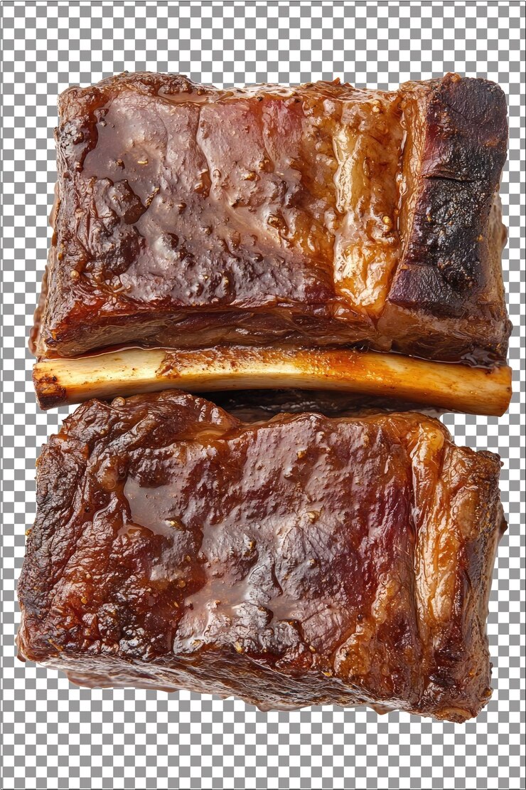Costillas cortas de carne rica y carnosa ideal para cocción baja y lenta hiperrealista blanco aislado llano