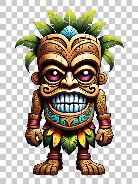 PSD costume de personnage de dessin animé tribal tiki, design traditionnel sur fond transparent