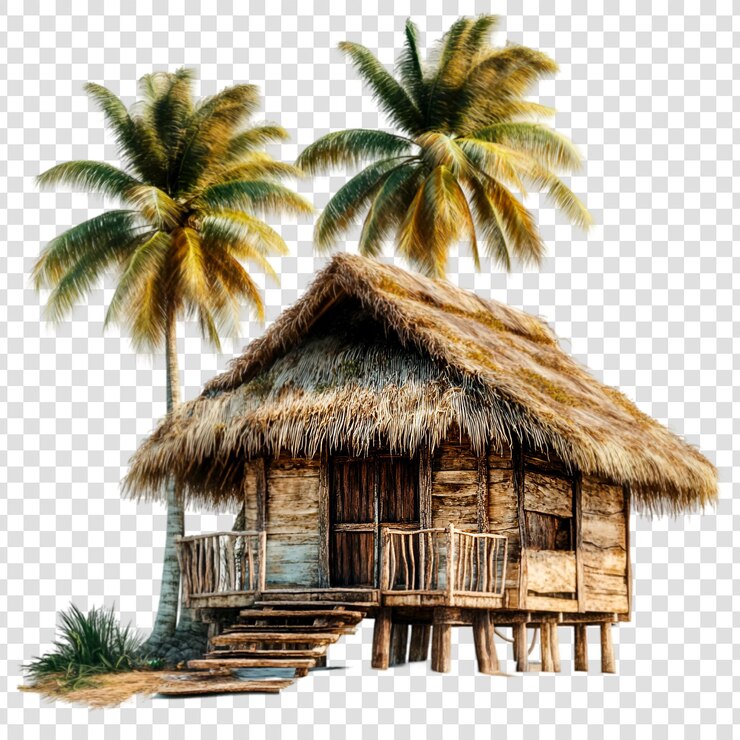 PSD cotta tropicale in legno sotto le palme idyllic beach getaway