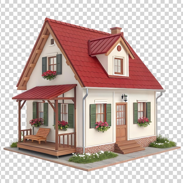 Cottage au toit rouge sur un fond transparent