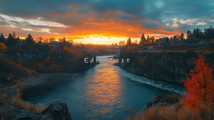 PSD un coucher de soleil ardent au-dessus du canyon de la rivière