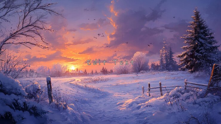 PSD un coucher de soleil d'hiver serein sur un champ couvert de neige