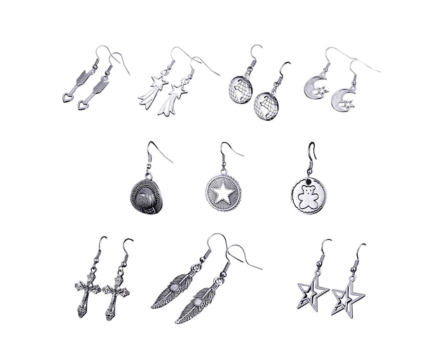 PSD couleur argent et or moderne vintage antique paire de boucles d'oreilles pendantes