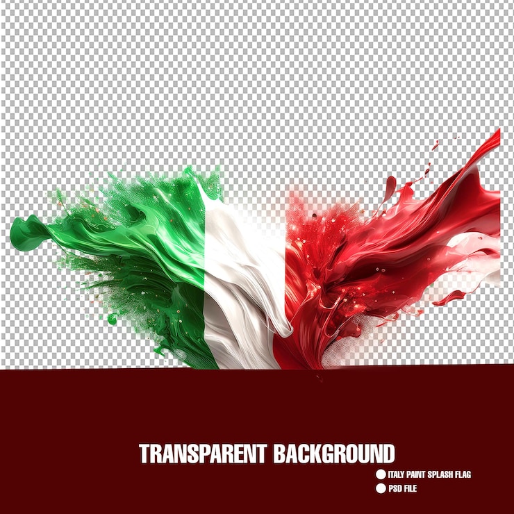 PSD les couleurs du drapeau de l'italie splash explosion liquide de vert rouge blanc sur un fond transparent
