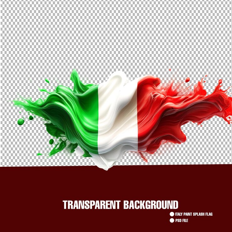PSD les couleurs du drapeau de l'italie splash explosion liquide de vert rouge blanc sur un fond transparent