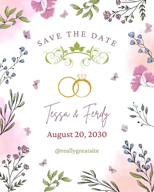 Les couleurs pastel l'aquarelle le croquis floral l'invitation au mariage Instagram Post 1