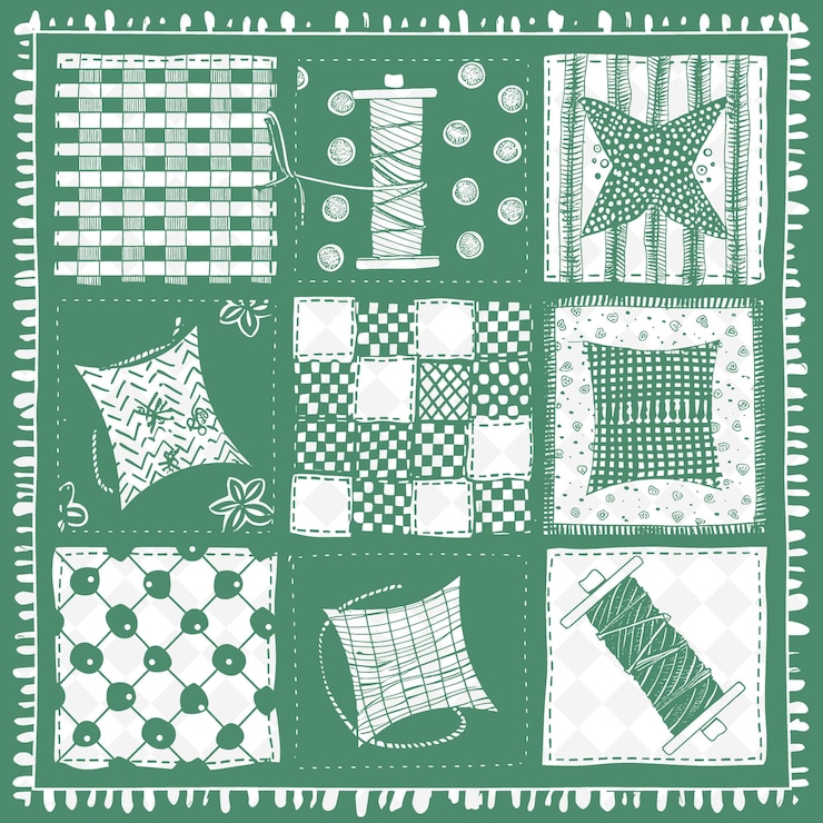 PSD country quilt outline com patchwork pattern e thread det ilustração motivos de decoração colecção