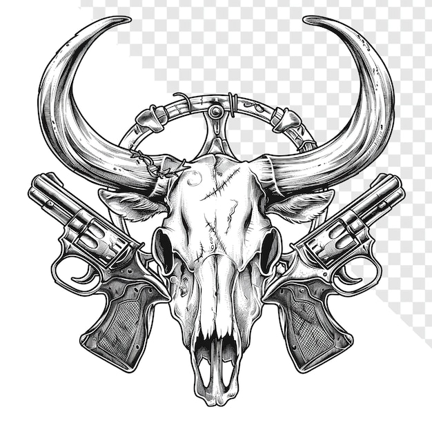 Country-Stil Western Kuhschädel gekreuzt Colt 45 Hufeisen-Tattoo