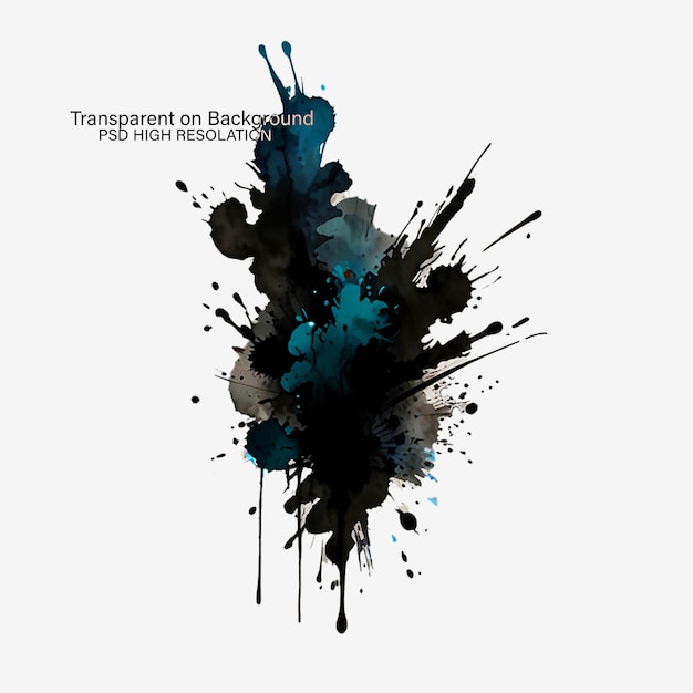 Un coup de pinceau d'aquarelle noir abstrait sur un fond transparent