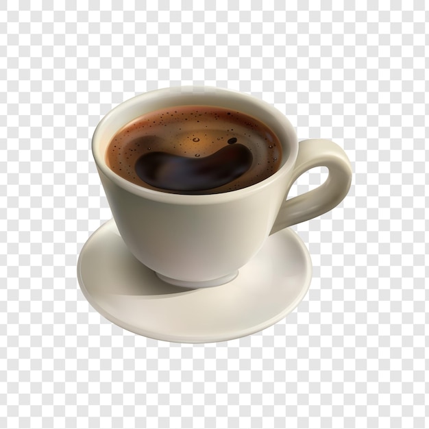 Coupe de café aromatique avec soucoupe sur un fond transparent