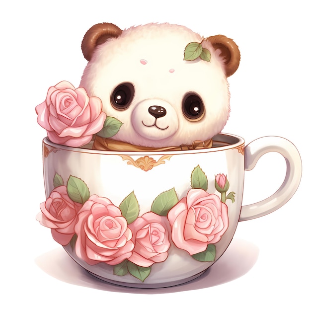 PSD coupe de café panda de dessin animé à l'aquarelle illustration de clipart