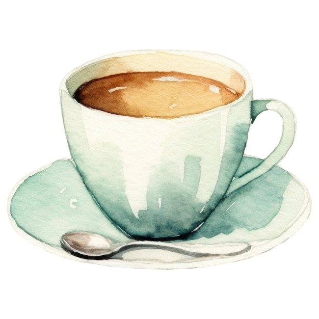 PSD coupe de café peinte à l'aquarelle, élément de design dessiné à la main isolé sur un fond transparent