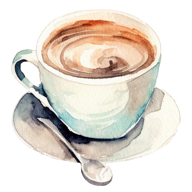 PSD coupe de café peinte à l'aquarelle, élément de design dessiné à la main isolé sur un fond transparent