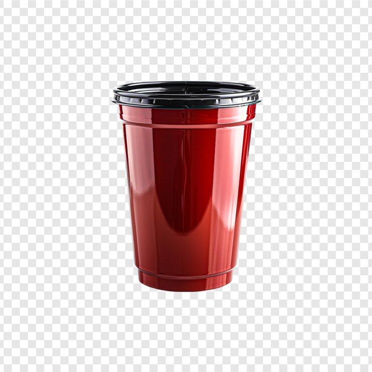PSD coupe de café en plastique rouge isolée sur un fond transparent